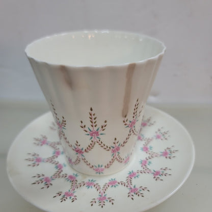 Lomonosov Teacup and Saucer Pink Flowers Green Leaves Russia USSR Vintage