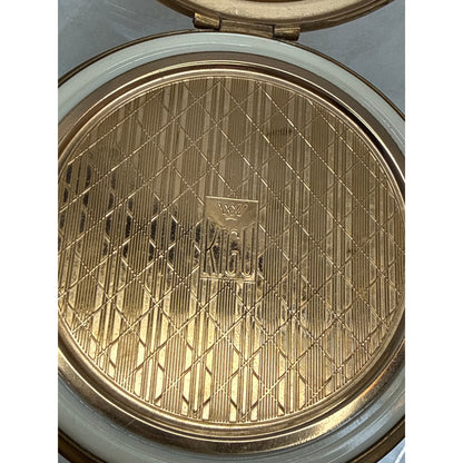 Vintage Kigu London Gold Tone Compact Fern Leaf Pristine Unused Puff Glamour