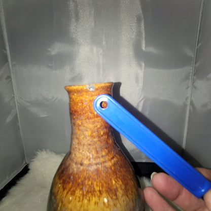 Mid-Century Modern Blue Brown Drip Glaze Studio Art Pottery Ceramic Bud Vase