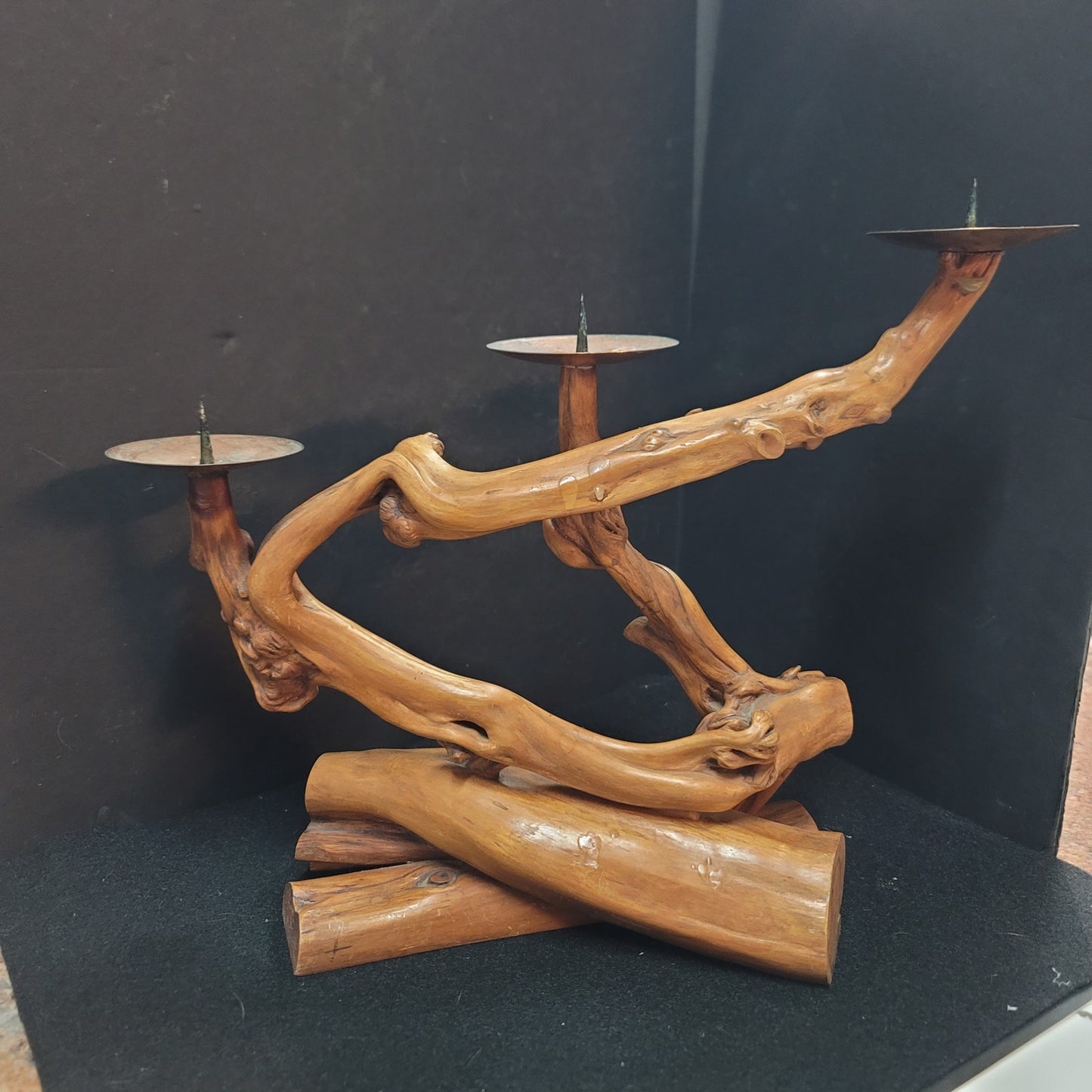 Artisan Wood driftwood triple Candle holder freeform brutalist GNARLY branch
