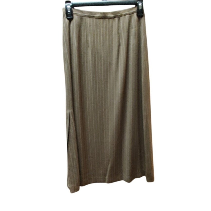 Harvé Benard Vintage Brown Pinstripe Pencil Maxi Skirt Side Slit Petite Small