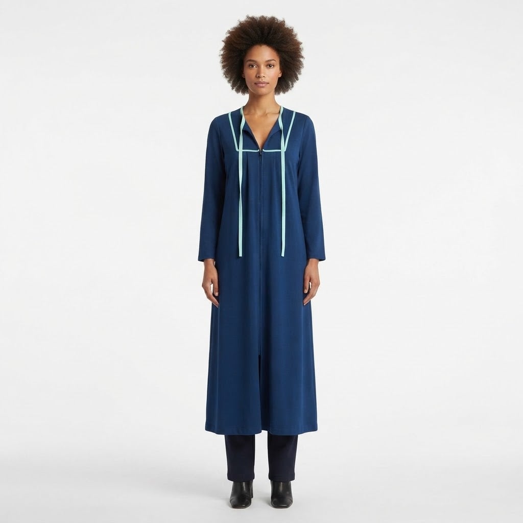 Kayser Vintage Front Zip Sleepwear Robe Dress Long Sleeve Blue Medium