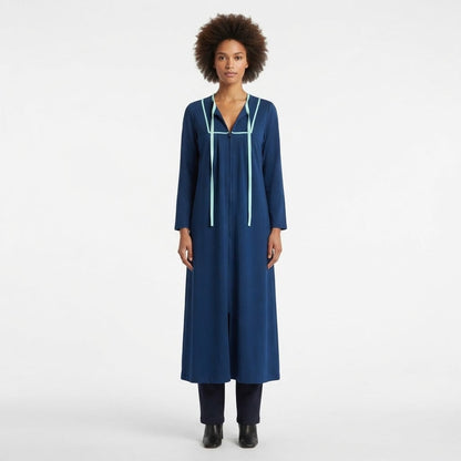 Kayser Vintage Front Zip Sleepwear Robe Dress Long Sleeve Blue Medium