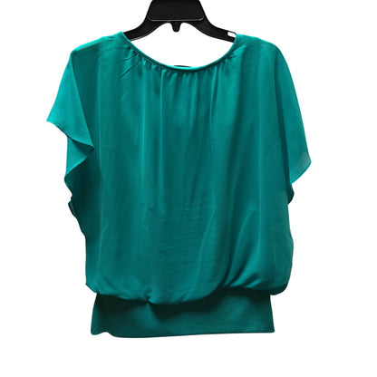 JM Collection Teal Flutter Sleeve Banded Hem Top Womens Small Crewneck Blouse