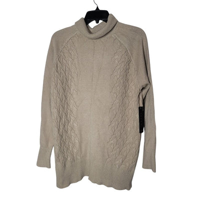 NEW Cyrus XL Pullover Turtleneck Cable Knit Sweater Taupe Tan Long Sleeve Ribbed