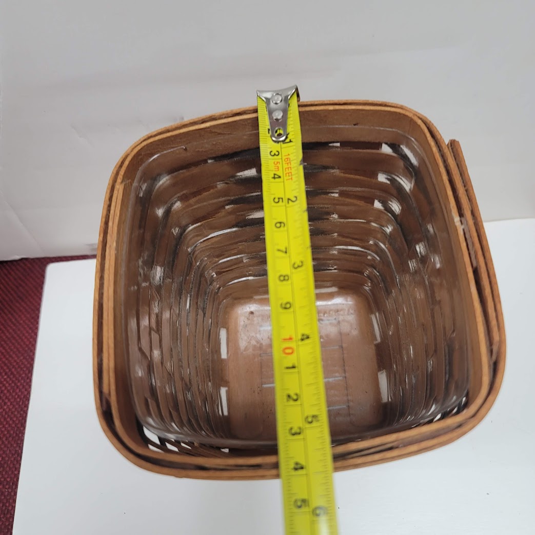 Longaberger Vintage Wood Handwoven 1994 Basket  brown black basket Handle Liner