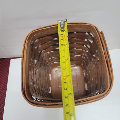 Longaberger Vintage Wood Handwoven 1994 Basket  brown black basket Handle Liner