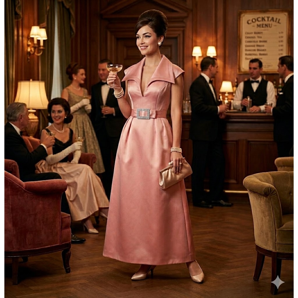 TLAPA Wein 1960's Pink Sleeveless Maxi Dress Wide Collar Cocktail Retro MCM S/M