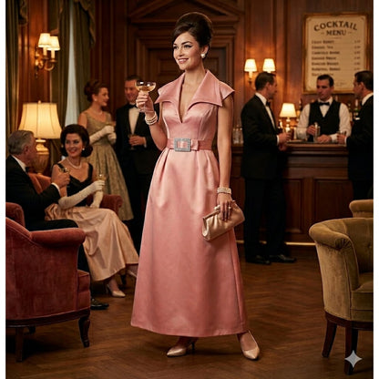 TLAPA Wein 1960's Pink Sleeveless Maxi Dress Wide Collar Cocktail Retro MCM S/M