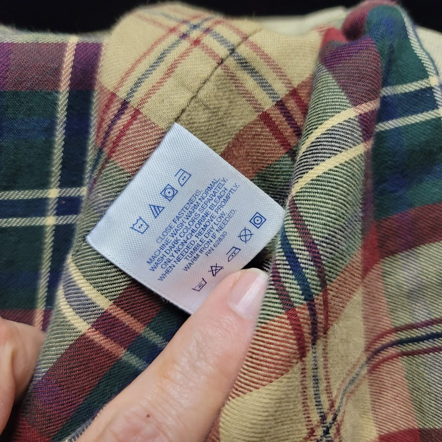 Lands End Vintage Women Large 14-16 Barn Chore Farm Coat Jacket Tan Brown Plaid