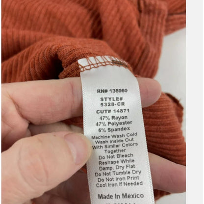 PST by Project Social T Women's Rust Wren Cozy Rib Hoodie Long Sleeve Top Large
