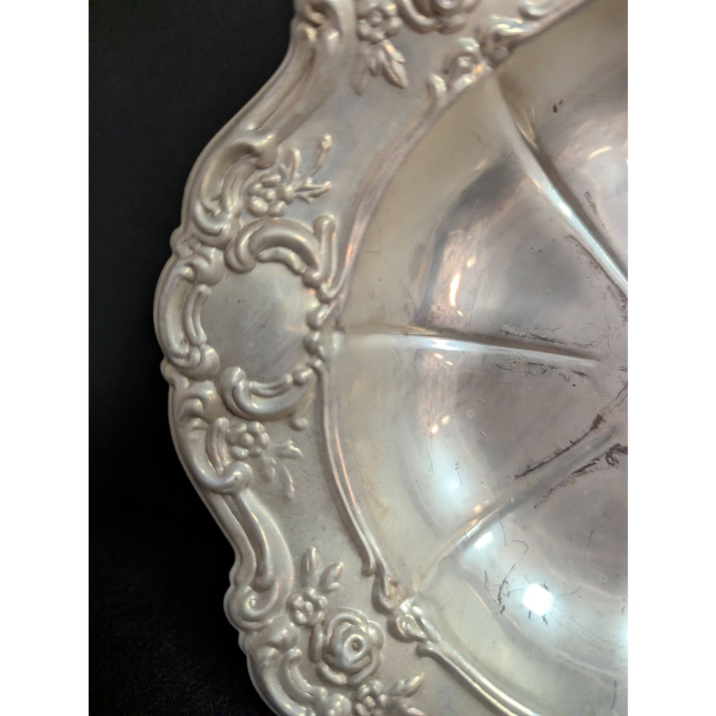 Vintage Ornate Silverplate Repousse Scalloped Bowl Hollywood Regency
