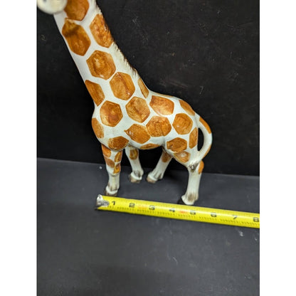 Vintage Porcelain Giraffe Figurine Handpaint Japan 11" Tall White Orange Animal