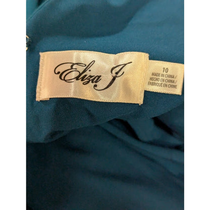 Eliza J Size 10 Laguna Teal Stretch Crepe Ruffle Slit Formal Gown Wedding event
