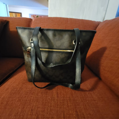 Coach Signature C Brown Gallery Coated Canvas Trim Tote Shoulder Bag Handbag