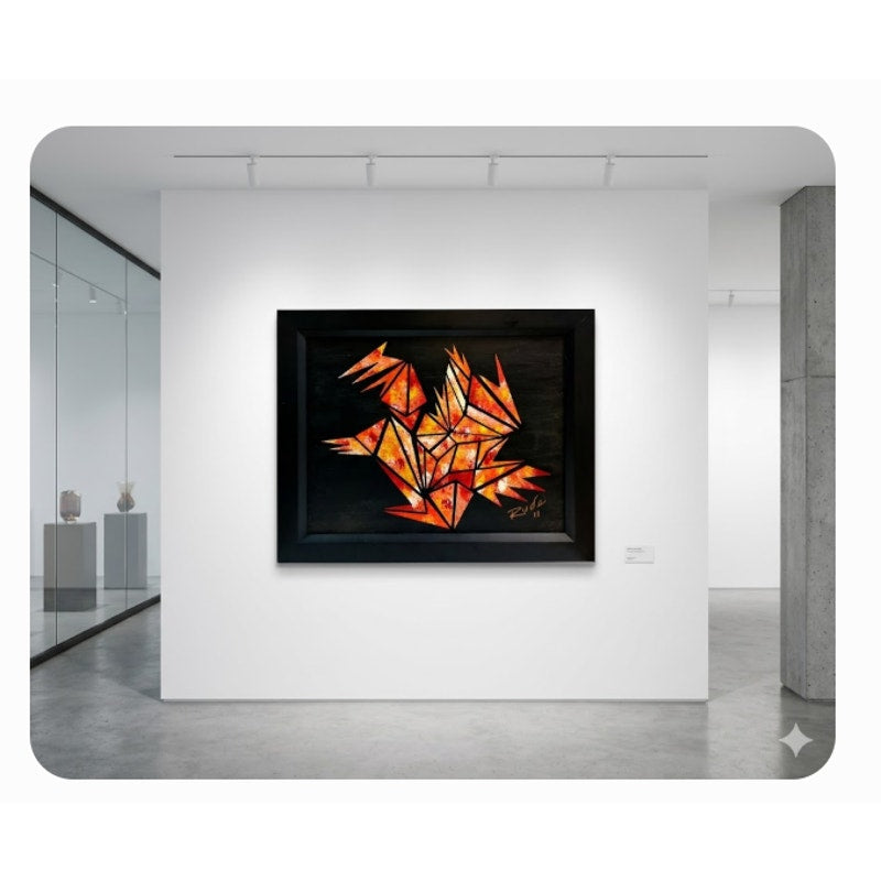 Original Geometric Phoenix Oil Painting on Canvas Abstract Firebird Art RUDE 11