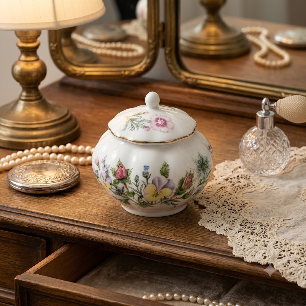 Aynsley Wild Tudor Bone China Ginger Jar Floral England sugar trinket vanity