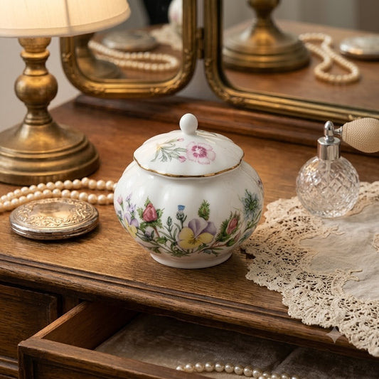 Aynsley Wild Tudor Bone China Ginger Jar Floral England sugar trinket vanity