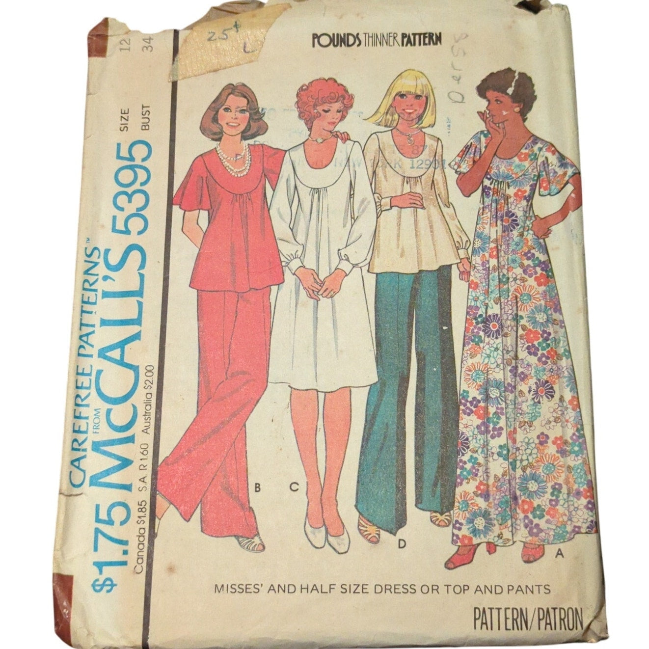 McCalls 5395 Vintage Sewing Pattern Size 12 Bust 34