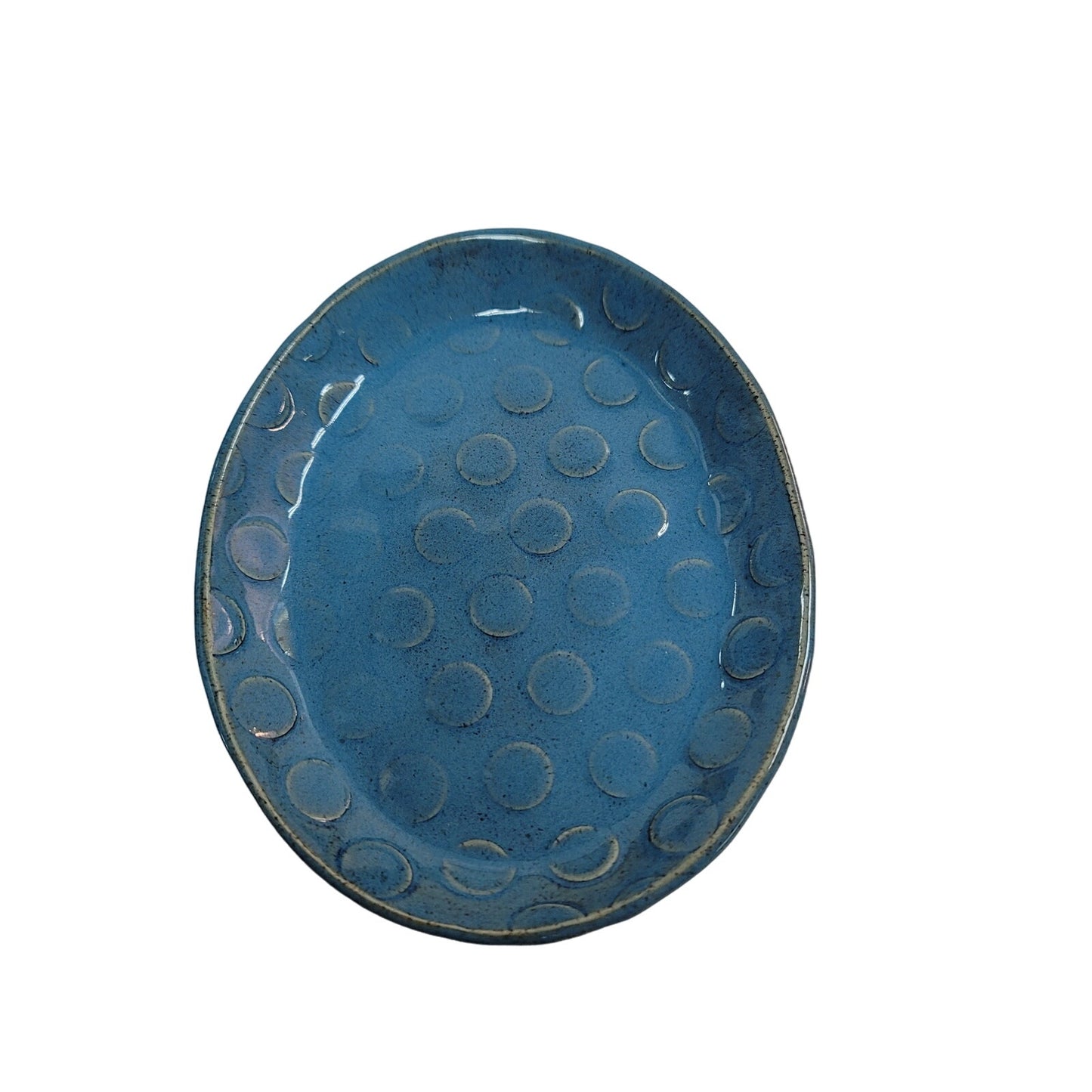 Kat studio trinket dish Handmade Art Pottery dish blue oblong Textured 8" x 6"