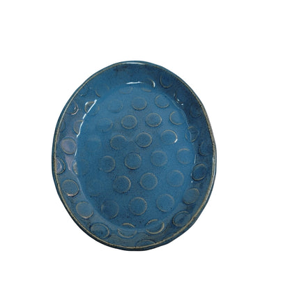Kat studio trinket dish Handmade Art Pottery dish blue oblong Textured 8" x 6"