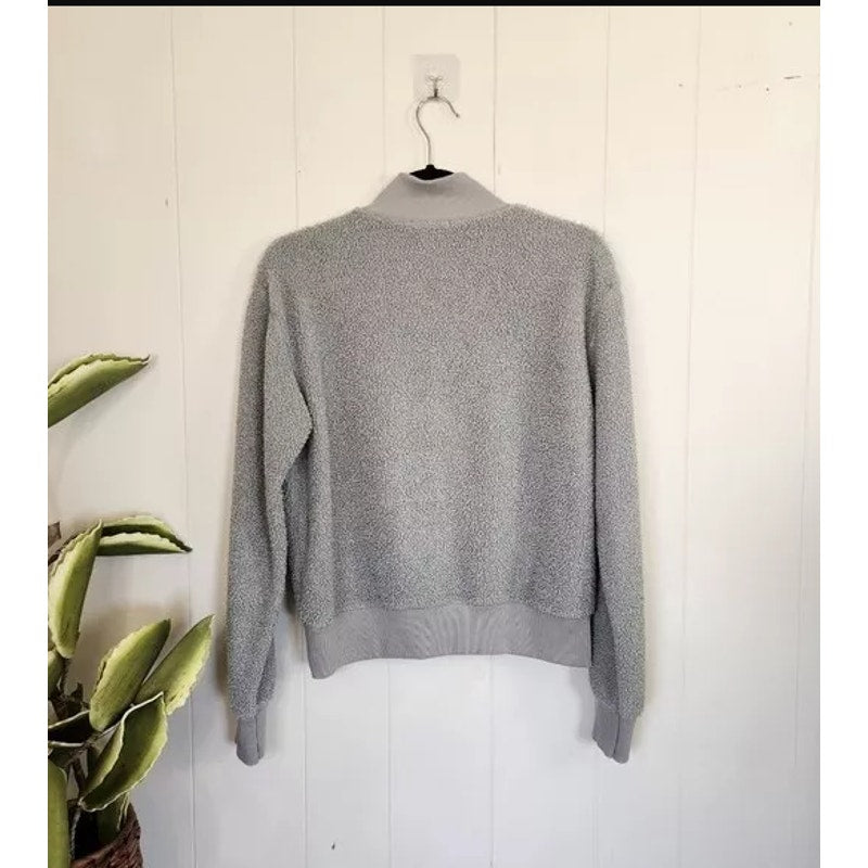 NEW TOPSHOP Gray 1/4 Zip boucle Sweatshirt Pullover Size 6 ribbed Loungewear