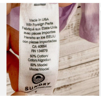 Sundry Purple and White Tie Dye Long Sleeve T-Shirt, NWT, Small, MSRP $79