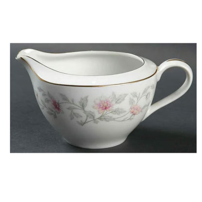 Creamer and Sugar Bowl with Lid Briar Rose by Valmont Pink Flower Gray Stems