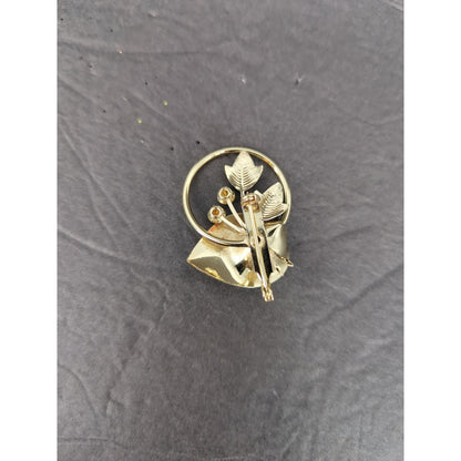 Vintage Silvertone Rhinestone Enamel Flower Wreath Brooch Pin Retro Floral01960s