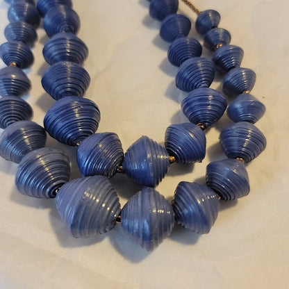 2 Necklaces Blue Spiral graduated beads gold tone 14" fashion jewelry