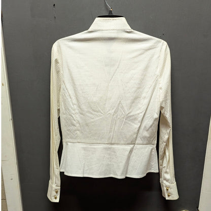 Jones New York Cream Textured Old Money Gold Button Y2K Peplum Blouse Small