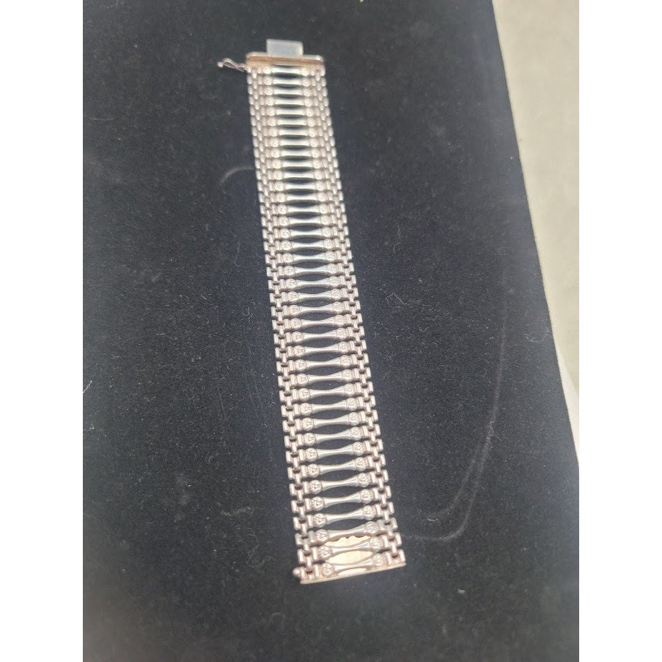 Vintage 49.5g Italy 925 Sterling 1 1/4" Wide Ladder Bar Gate link Bracelet 8"