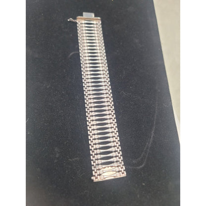 Vintage 49.5g Italy 925 Sterling 1 1/4" Wide Ladder Bar Gate link Bracelet 8"