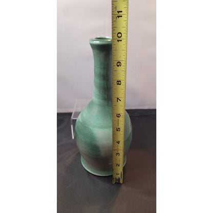 Handmade Contemporary Style Green Long-Neck Studio Art Pottery Vase GY / JY