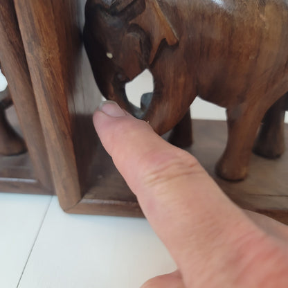 Vintage Wood elephant with tusk bookends wood pair