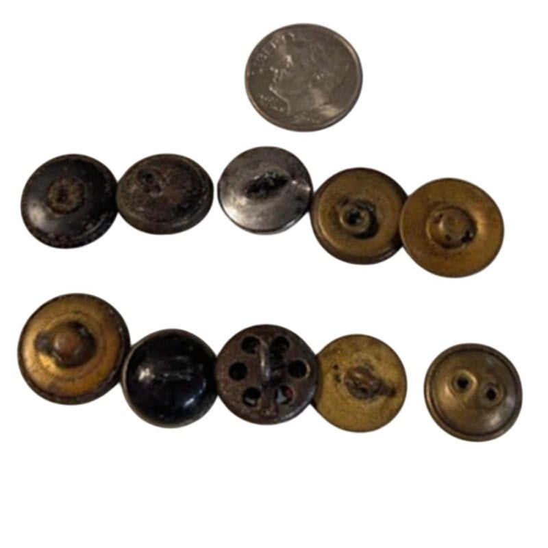 LOT of 10 Antique Vintage Victorian Brass Mixed Materials Buttons ESTATE FIND