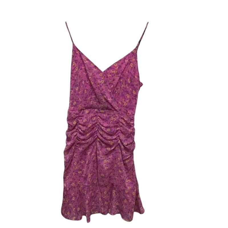 All In Favor Sundress Pink Floral Ruch Mini Spaghetti Strap Lined XS New SUMMER