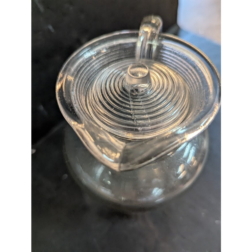 Vintage glass pitcher with lid creamer Hand blown with air bubbles 5.5" tall