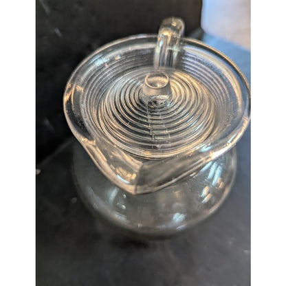Vintage glass pitcher with lid creamer Hand blown with air bubbles 5.5" tall
