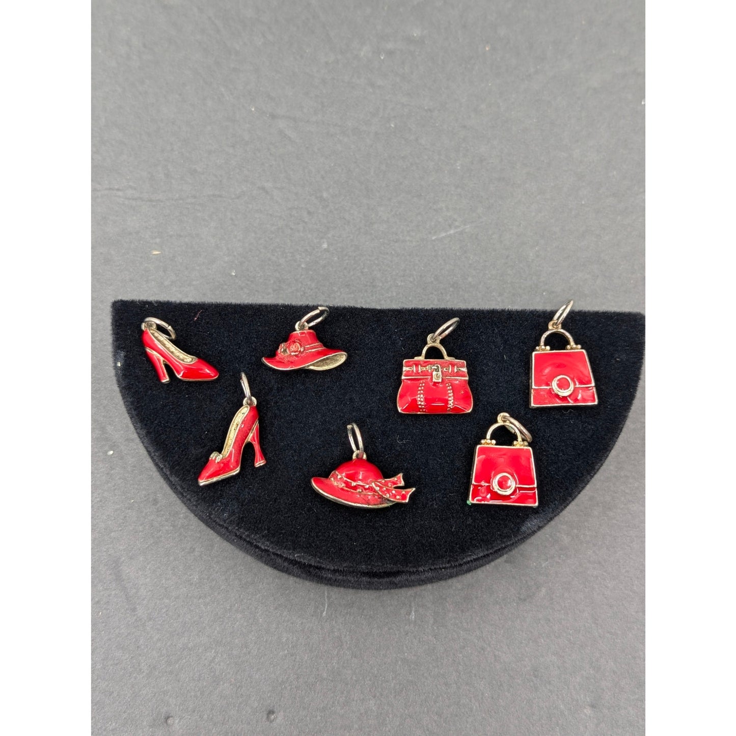 Vintage Avon Red Hat Red Shoes Purses 9 Charm Fashion BRACELET
