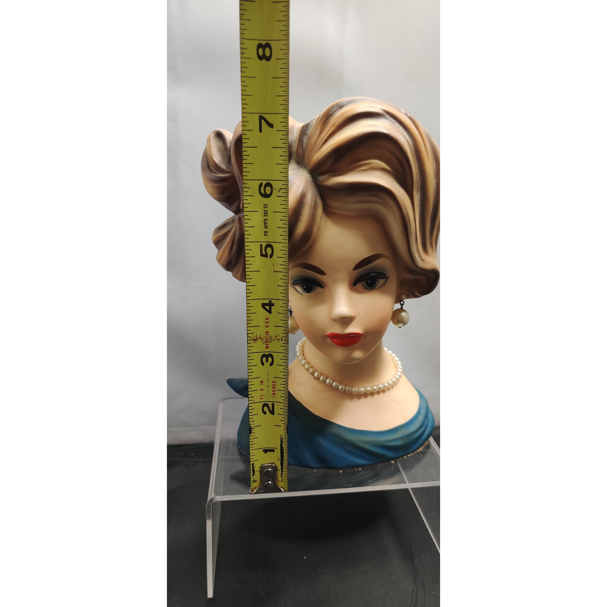 Vintage 1950s Blonde Lady Head Vase Planter Blue Dress Collectible MCM 7"