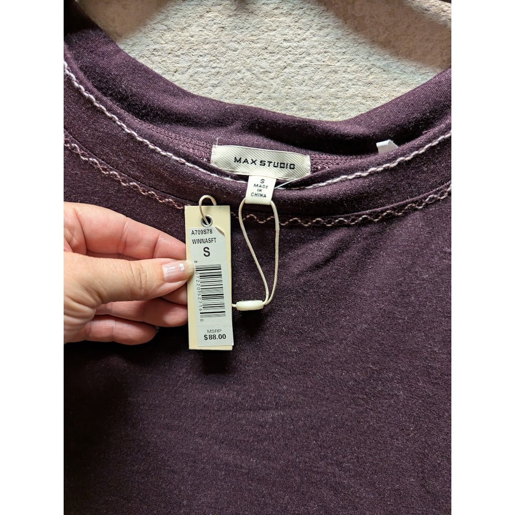 MAX STUDIO Raglan Sleeve High/low Pullover Wine Size Small Pockets NEW