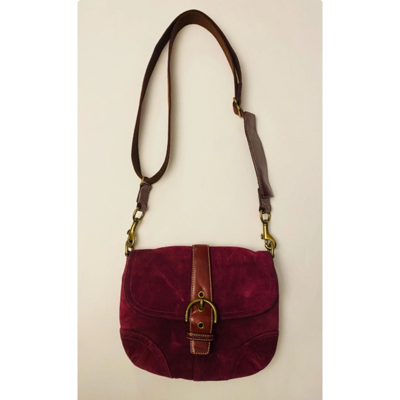 Coach Soho Magenta Suede Flap Shoulder Bag Vintage Y2K Boho Buckle Purse 10389