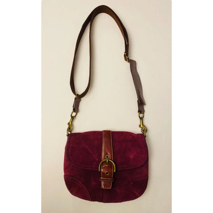 Coach Soho Magenta Suede Flap Shoulder Bag Vintage Y2K Boho Buckle Purse 10389