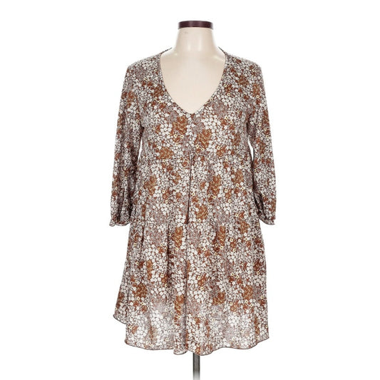 La La La Creative boho fesitval size xs tunic brown yellow floral blouse
