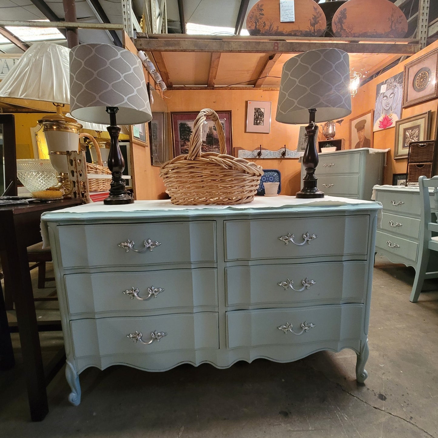 SECONDHAND SANDIES: Blue French Provencial Long Dresser w/ hutch Bookshelf