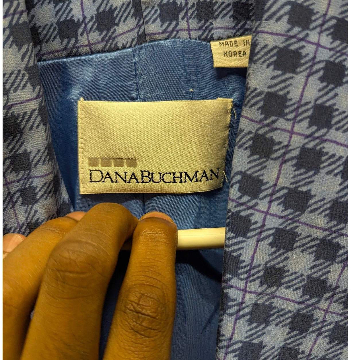 Dana Buchman Vintage Silk Blue Plaid Blazer Jacket Structured 90s Office Wear