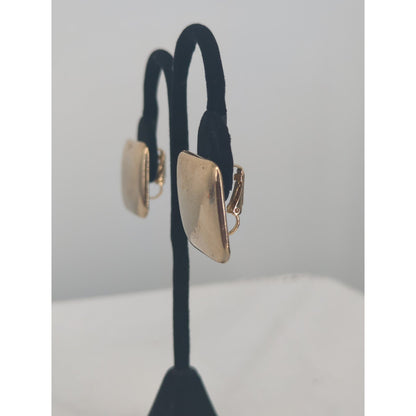 Vintage Mid-Century Gold-Tone Square Clip-On Earrings Chunky Minimalist