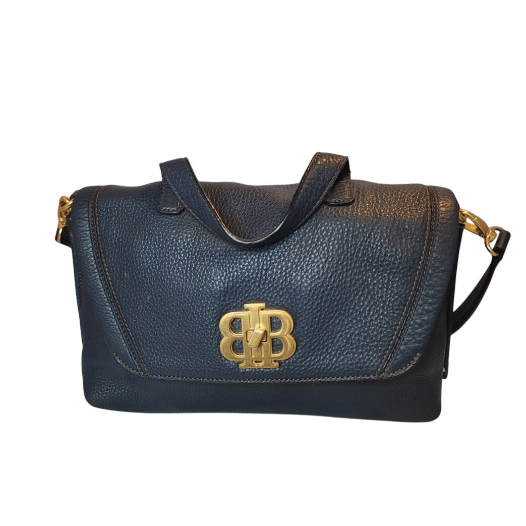 Bean Pole Top handle Shoulder Bag purse pebbled blue Leather