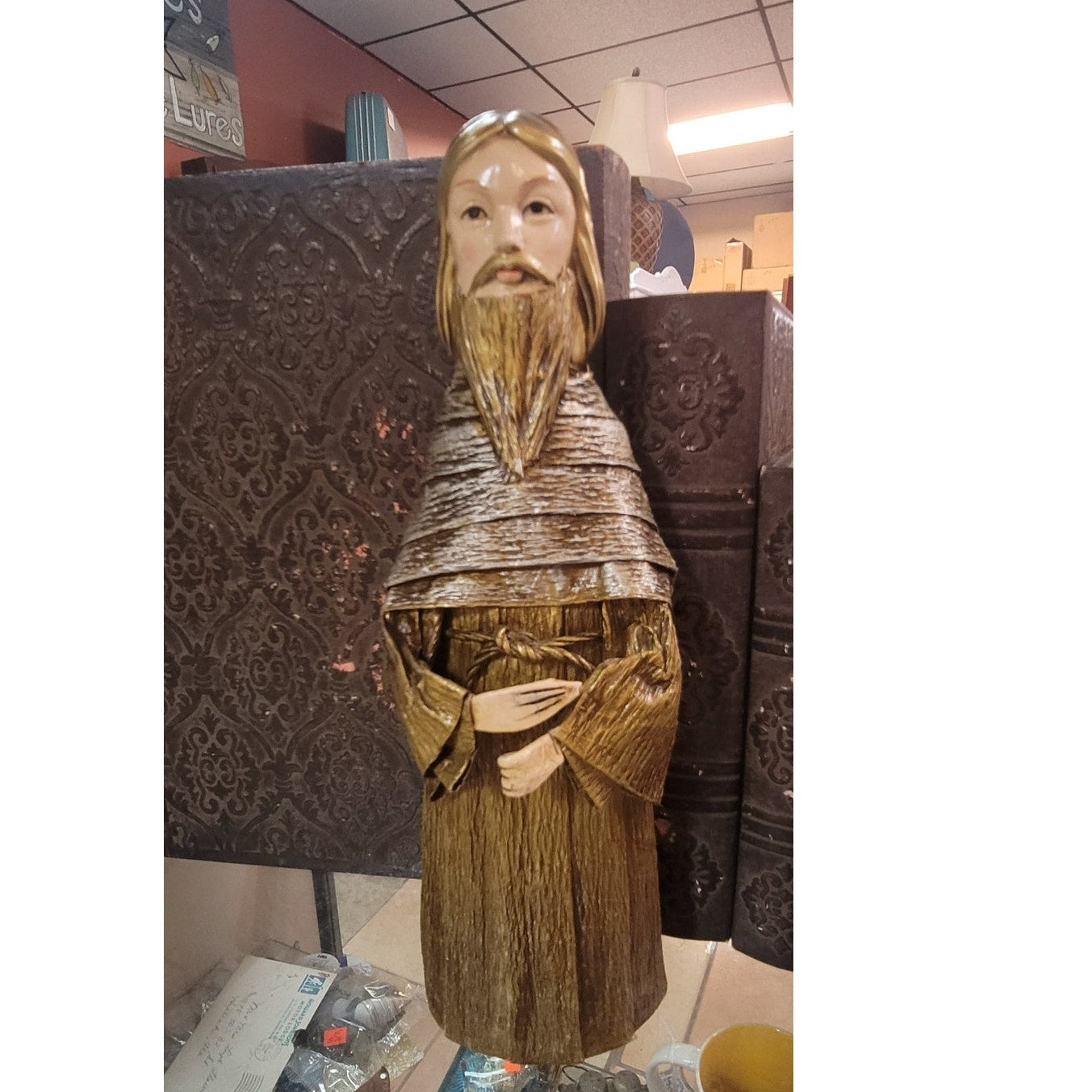 LARGE Schmid Bros Joseph Statue Faux Wood Gold Gilt Japan Mid Century Religious